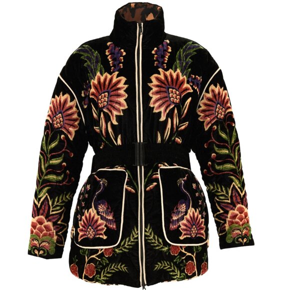 FARM Rio Jackets & Blazers - FARM Rio Black Marvelous Garden Puffer Jacket Exotic Tropical Leopard Print